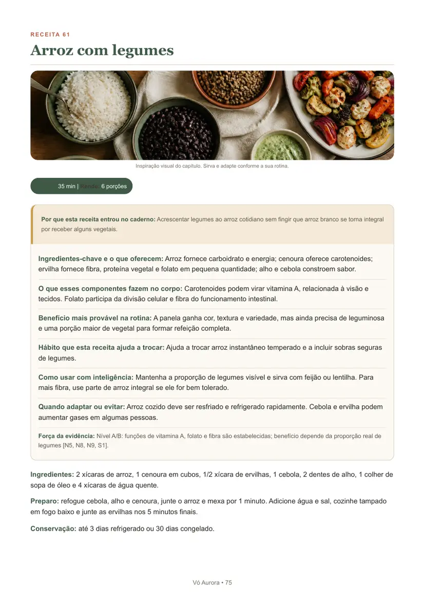 Página real da receita de arroz com legumes