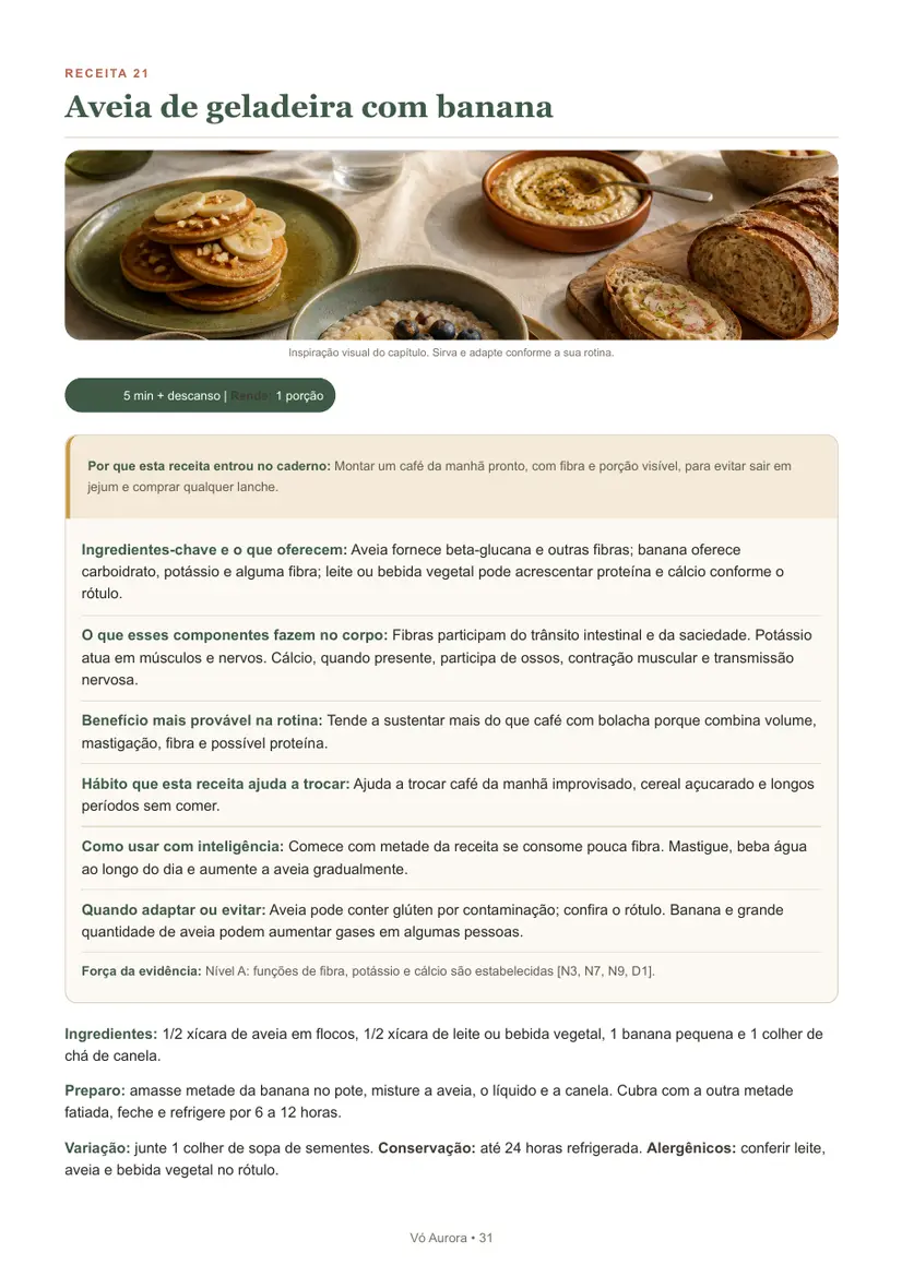 Página real da receita de aveia de geladeira com banana
