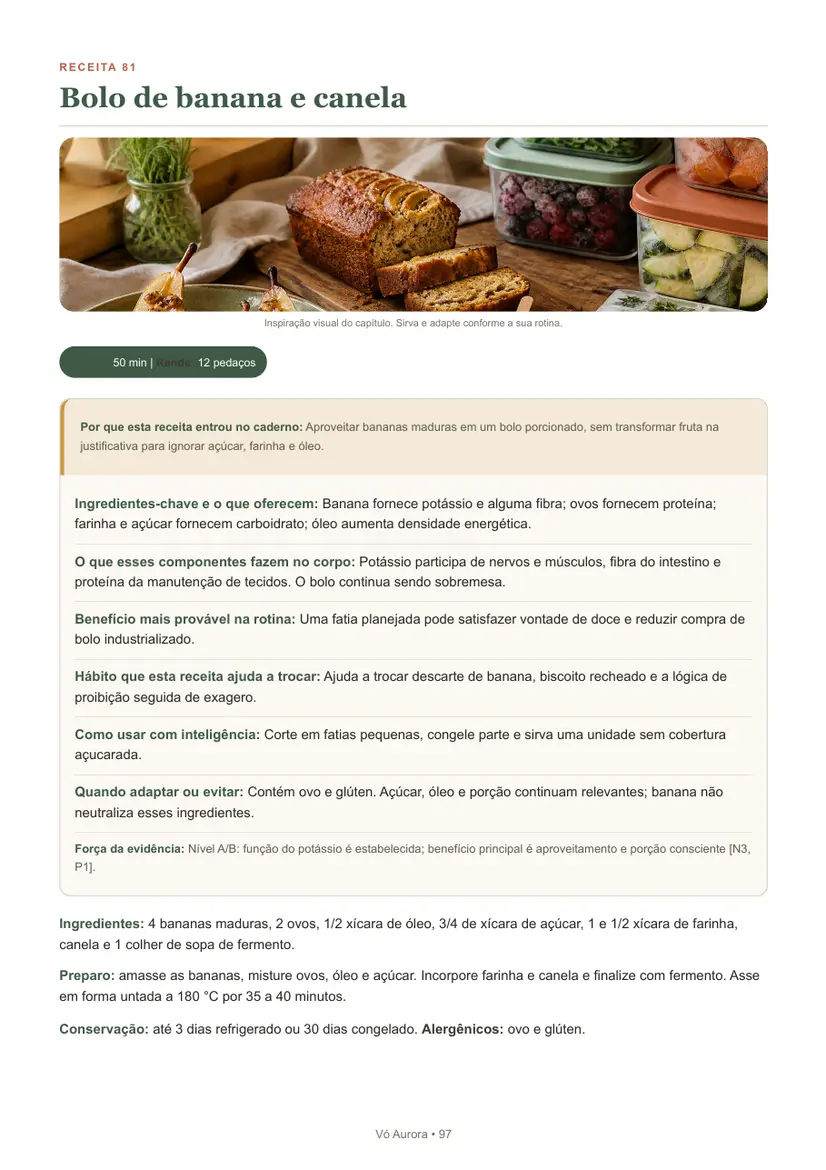 Página real da receita de bolo de banana e canela