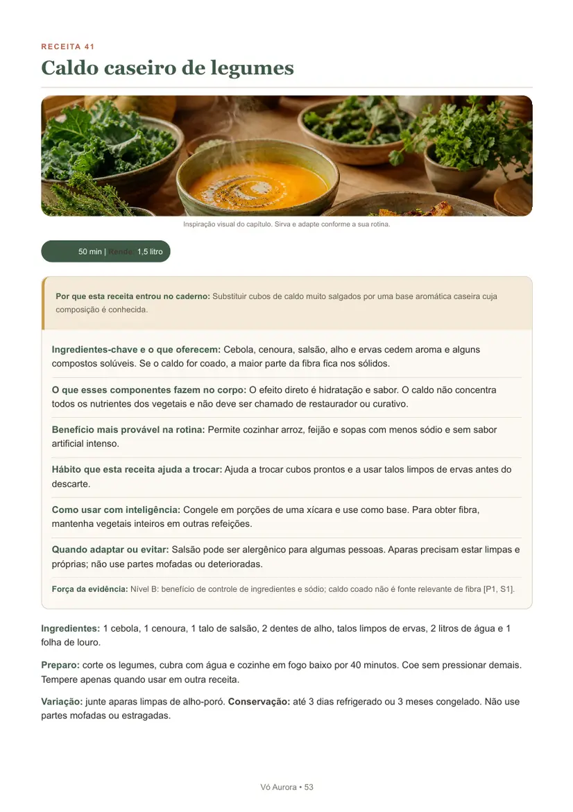 Página real da receita de caldo caseiro de legumes