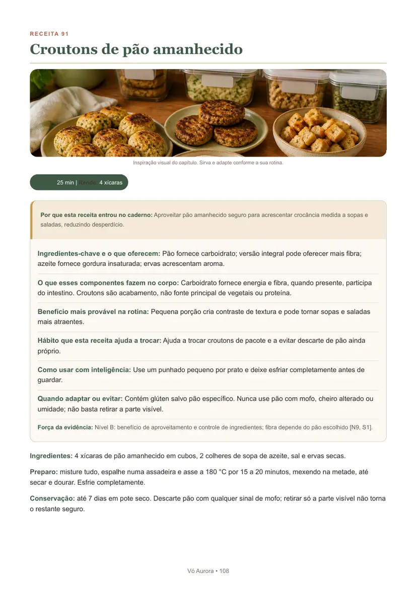 Página real da receita de croutons de pão amanhecido