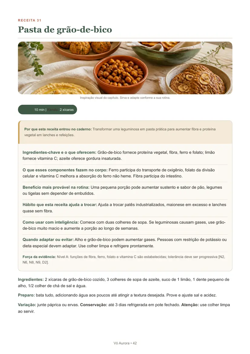Página real da receita de pasta de grão-de-bico