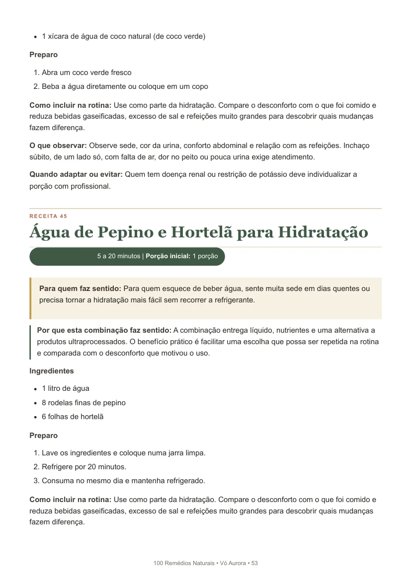 Página real de uma receita de hidratação